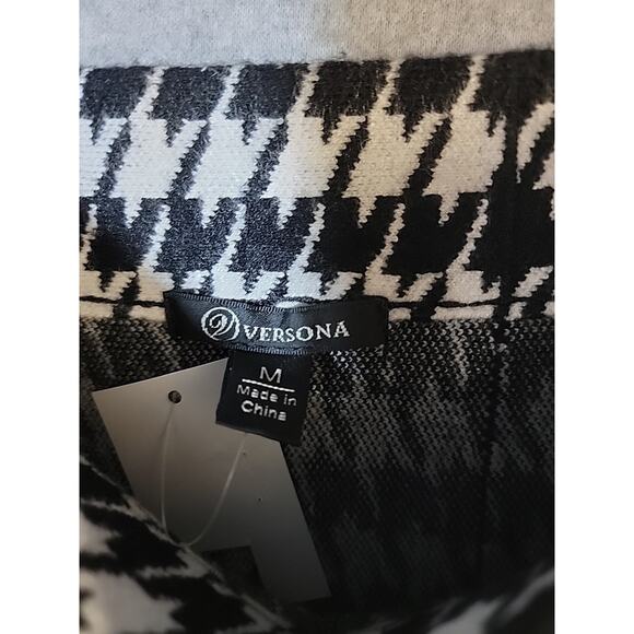 VERSONA Women’s Sz M Black White Houndstooth Knit Skirt A-Line Midi Fringe NWT - Picture 6 of 8
